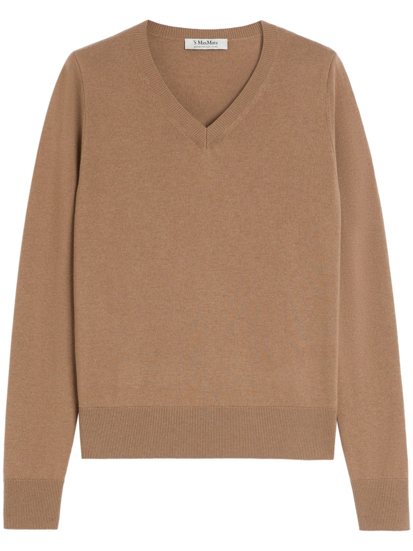 Max Mara V-neck Wool Sweater With Ribbed Detailing In Neutral