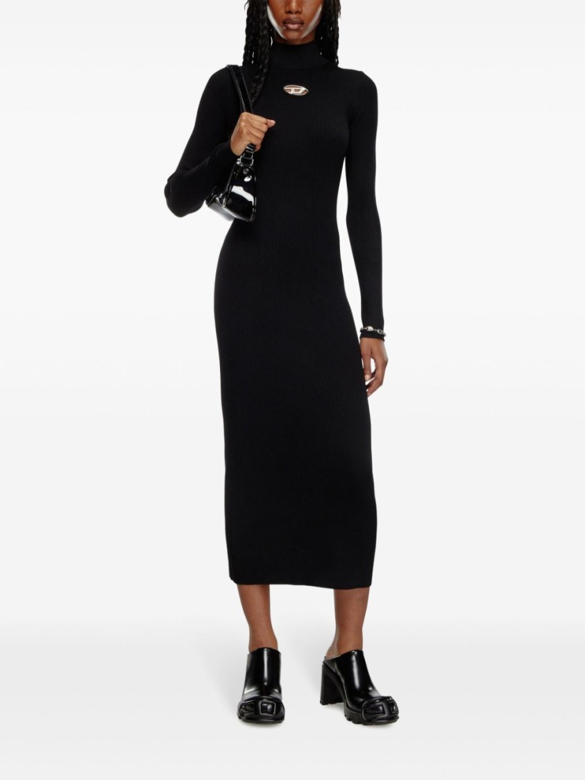 Diesel Ribbed Knit Bodycon Mini Dress With Cut-out Details In Black