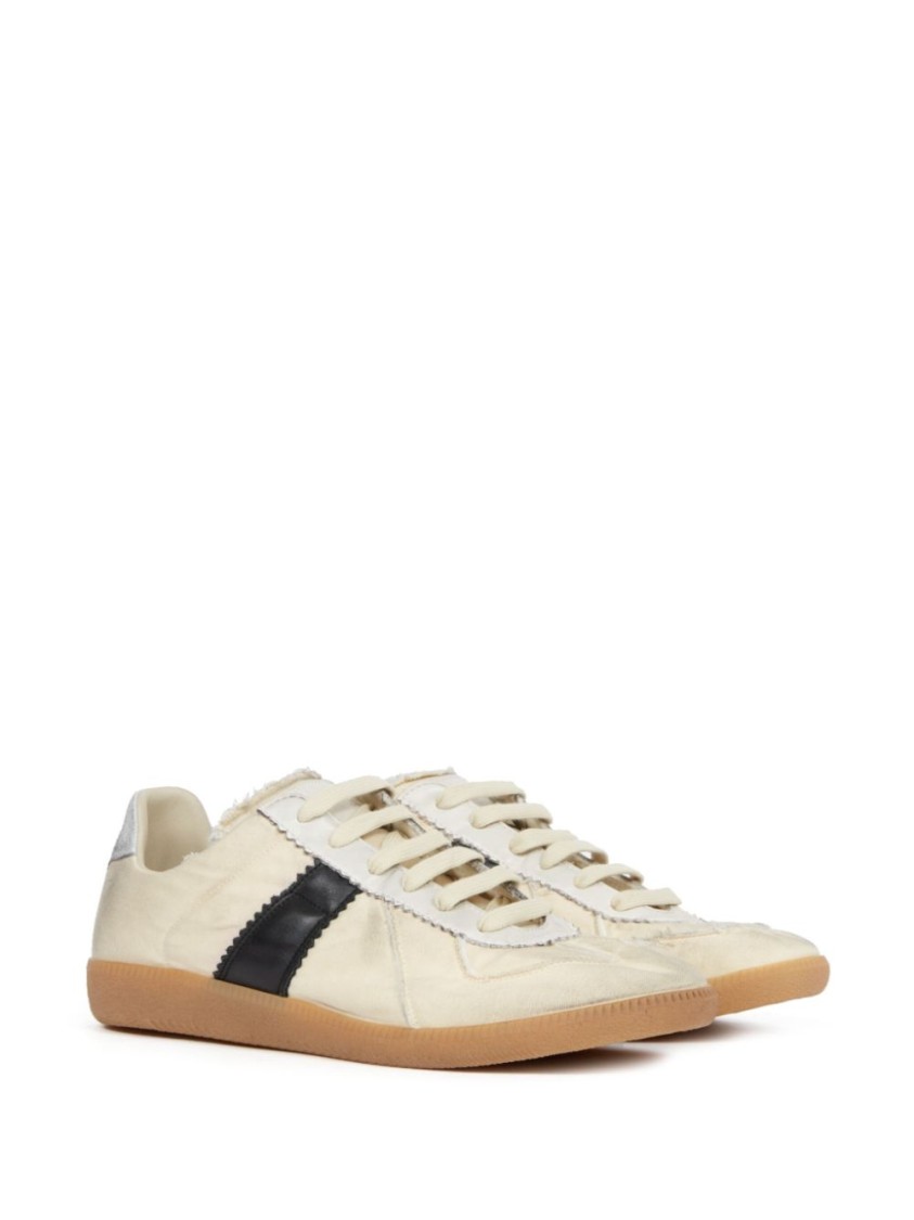 Maison Margiela Replica Leather And Suede-trimmed Twill Sneakers In Neutrals