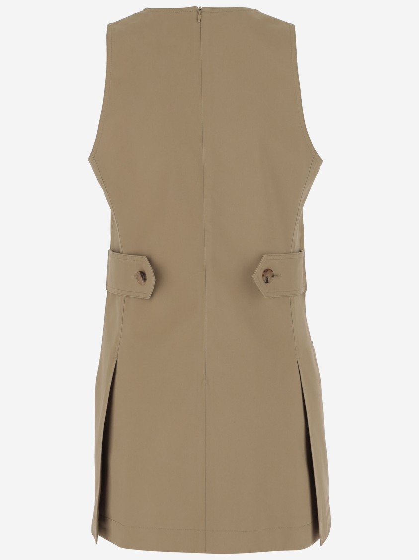 Chloé Satin Cotton Dress With Button And Slit In Neutrals
