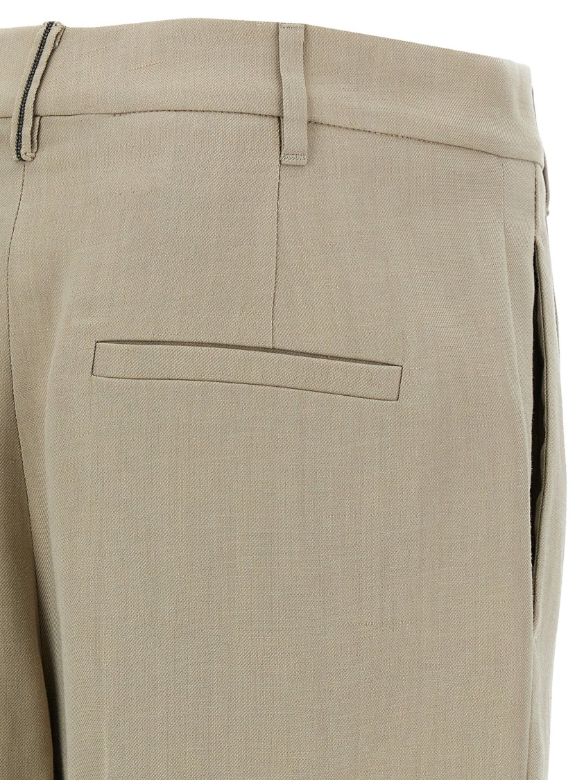 Brunello Cucinelli Refined Linen Blend Trousers With Monile Detail In Neutral
