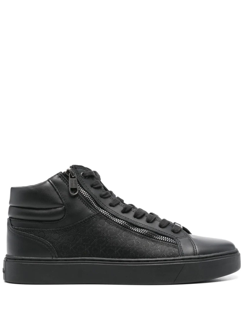 Calvin Klein High Top Lace Up Booties In Black