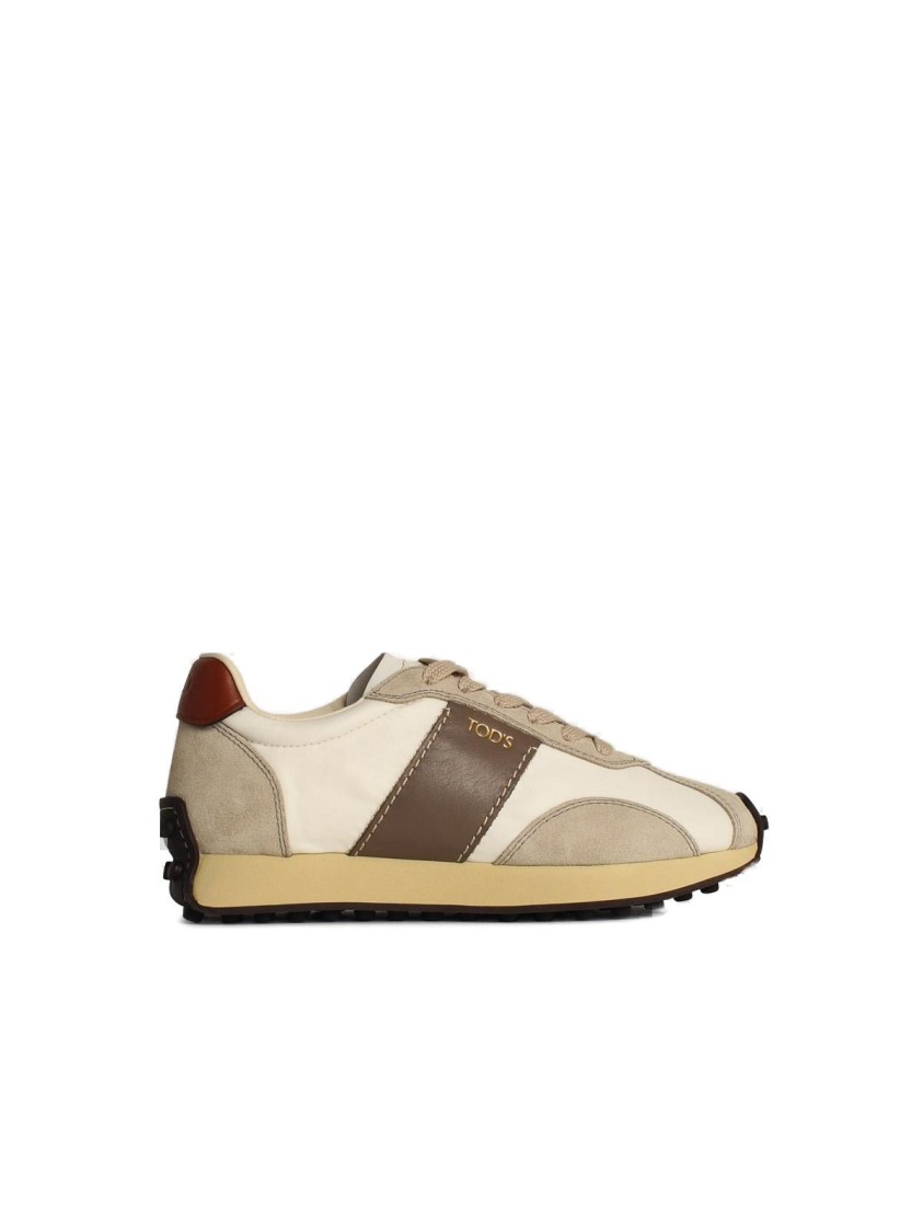 Tod's Fabric And Suede Sneakers With Contrast Panels In White