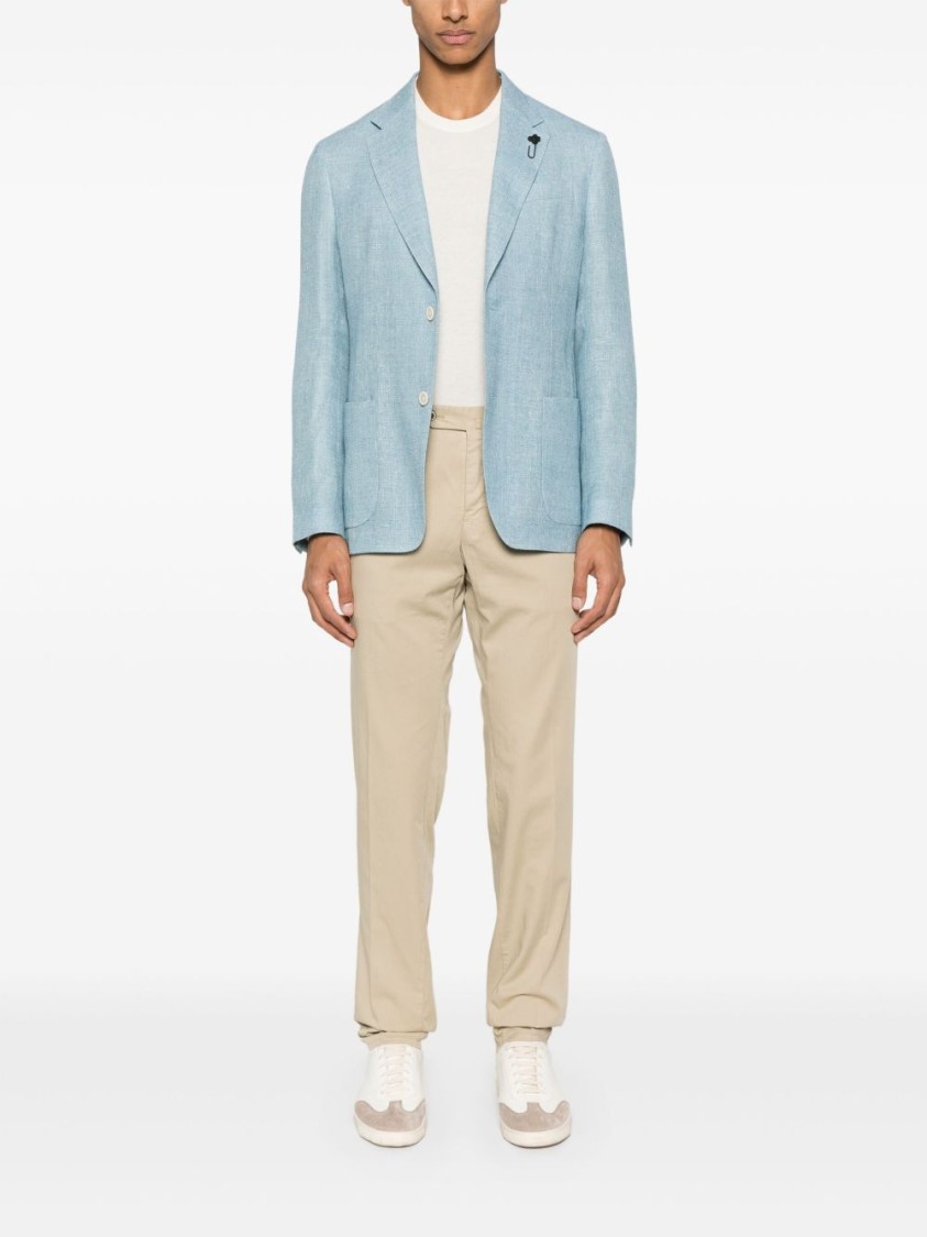 Lardini Single-breasted Jacket In Light Blue Linen And Wool In Blue