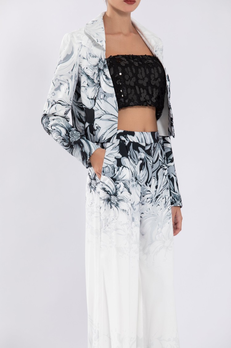 Saiid Kobeisy Crepe Printed, Cropped Jacket In White