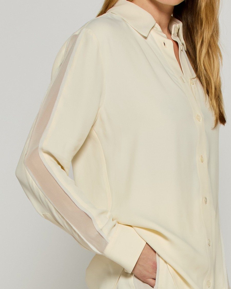 Serena Bute Classic Shirt With Georgette Trim - Cream In Grey