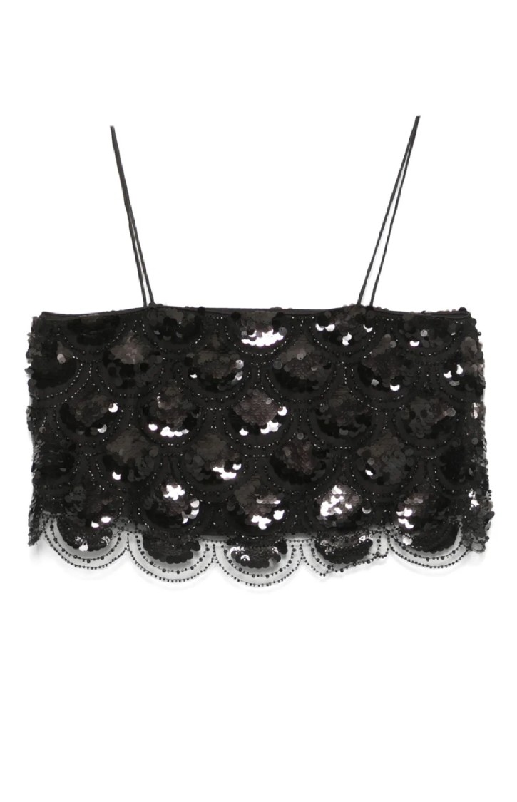 Rotate Birger Christensen Rotate Fitted Black Sequins Crop Top