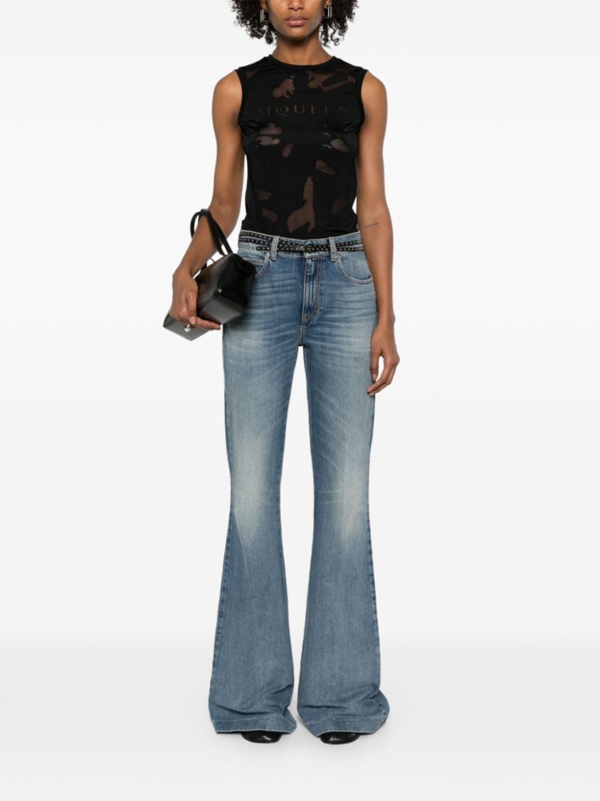 Alexander Mcqueen Black T-shirt With Transparent Inserts In Black