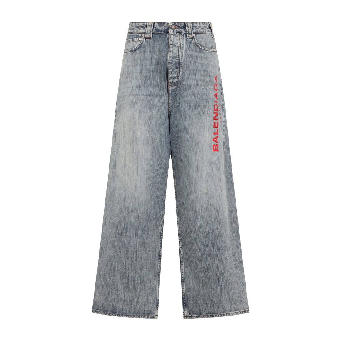 Balenciaga Stained Blue Cotton Baggy Trousers