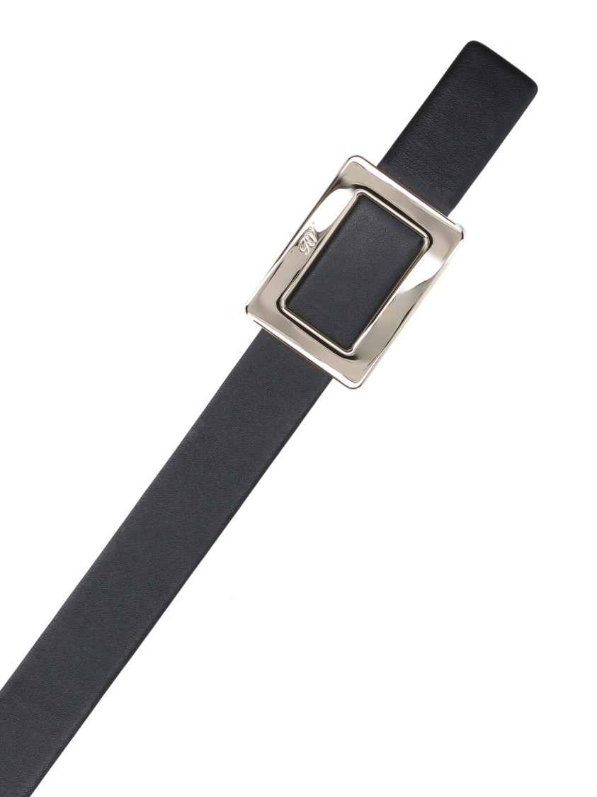 Roger Vivier Reversible Leather Belt With Polished Engraved Buckle In Black