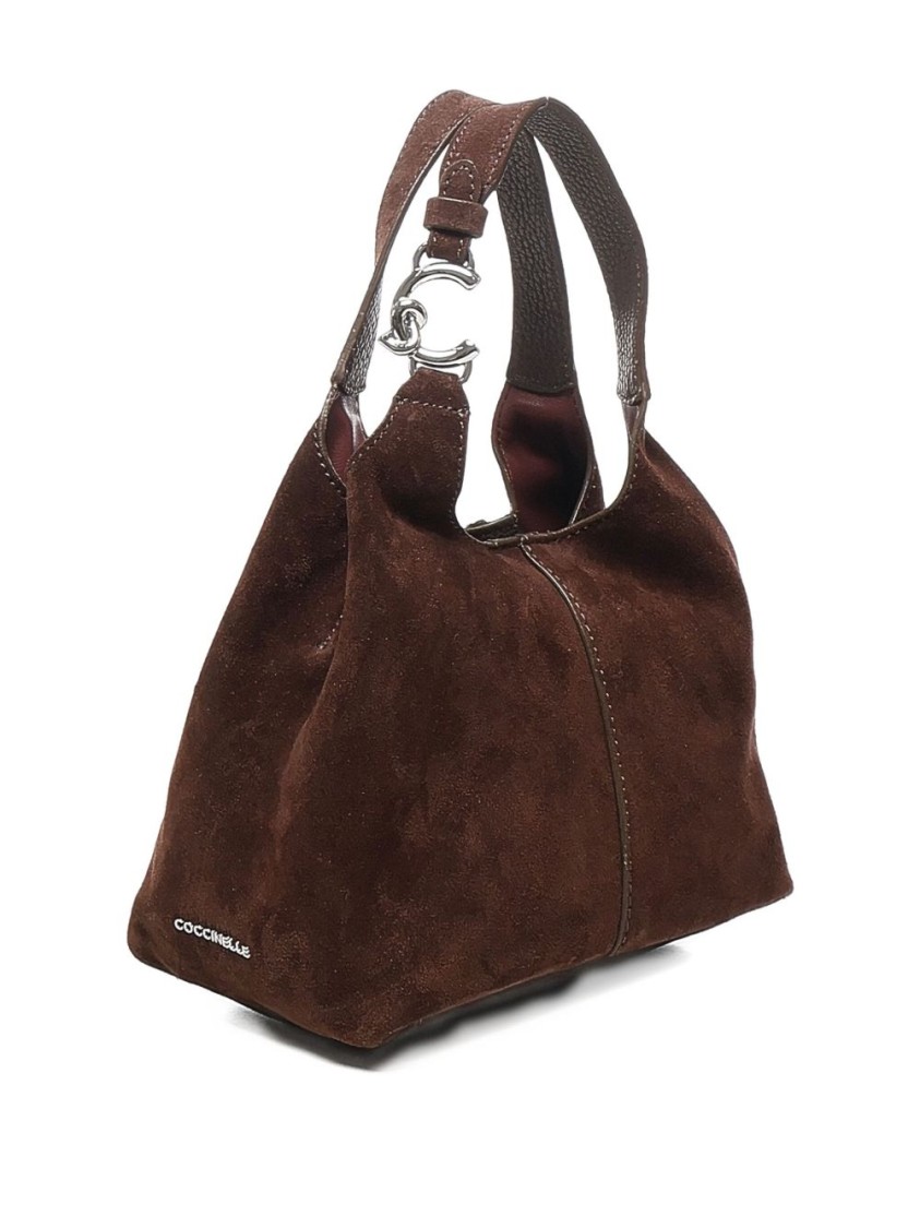 Coccinelle Structured Suede Shoulder Bag With Detachable Strap In Brown