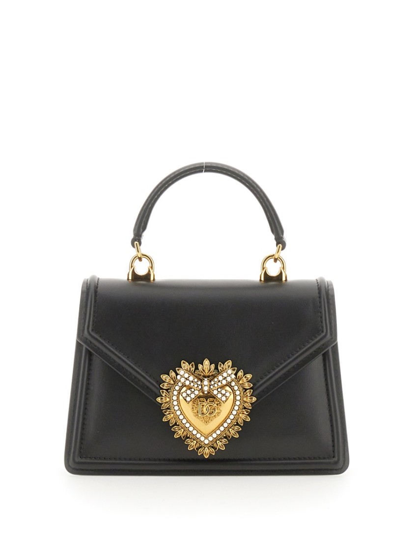 Dolce & Gabbana Small Devotion Molurus Python Skin Top Handle Bag In Black