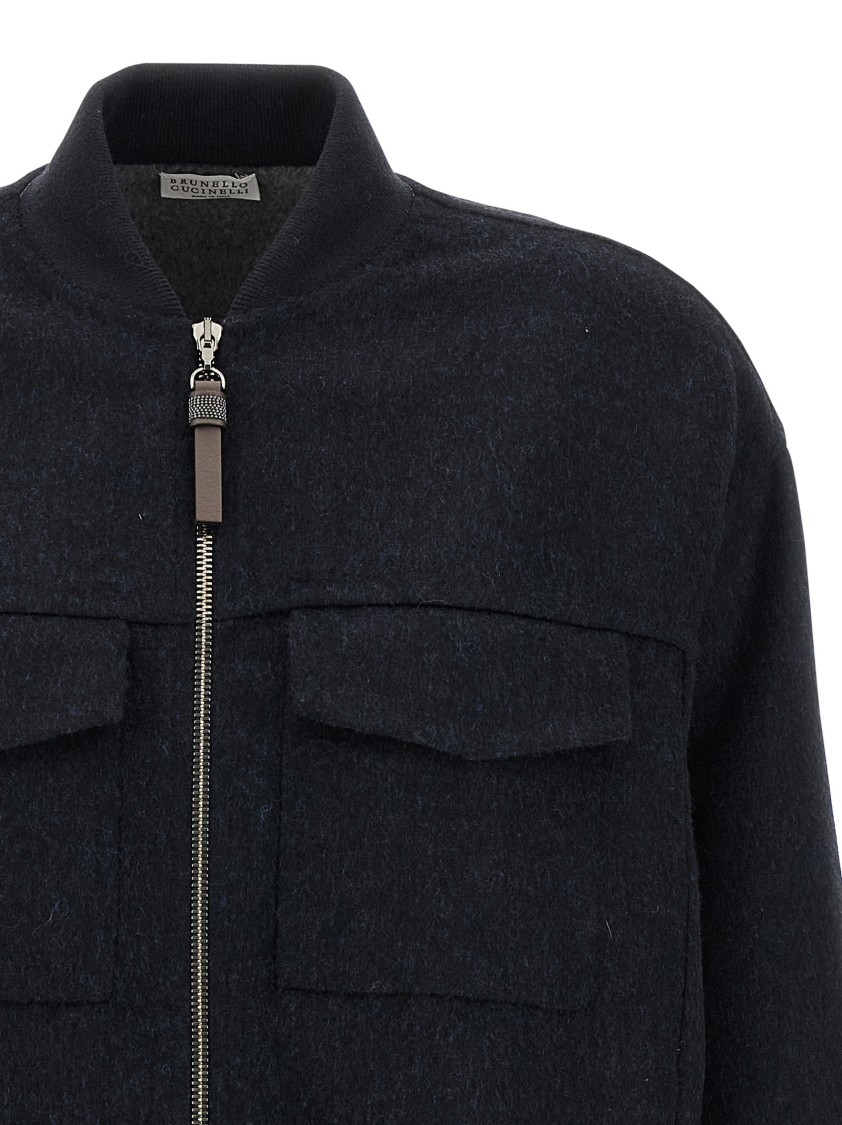 Brunello Cucinelli Shiny Zipper Pull Puffer Jackets Blue
