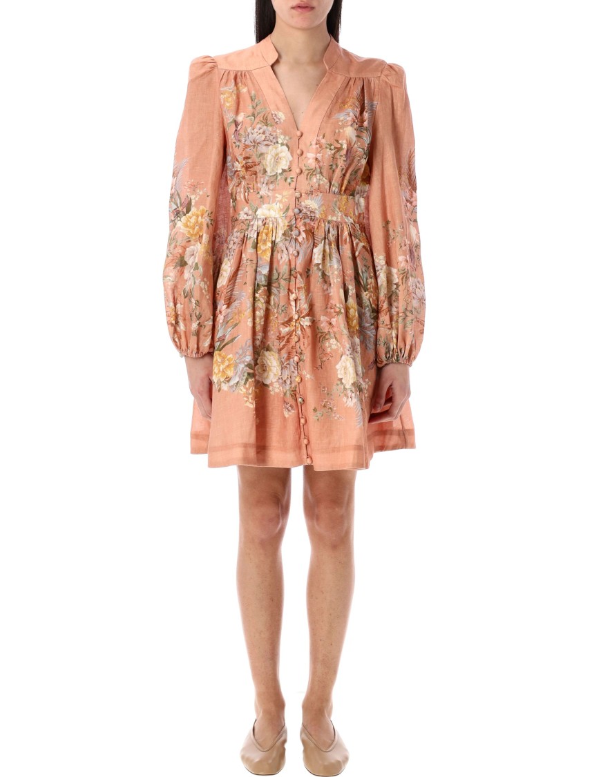 Shop Zimmermann Tallow Plunge Mini Dress In Neutrals