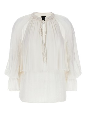 Tシャツ・カットソー Pinko lized Crochet Mesh Overlay Top - White Pinko Metalized Crochet Mesh Overlay Top - White T-Shirt