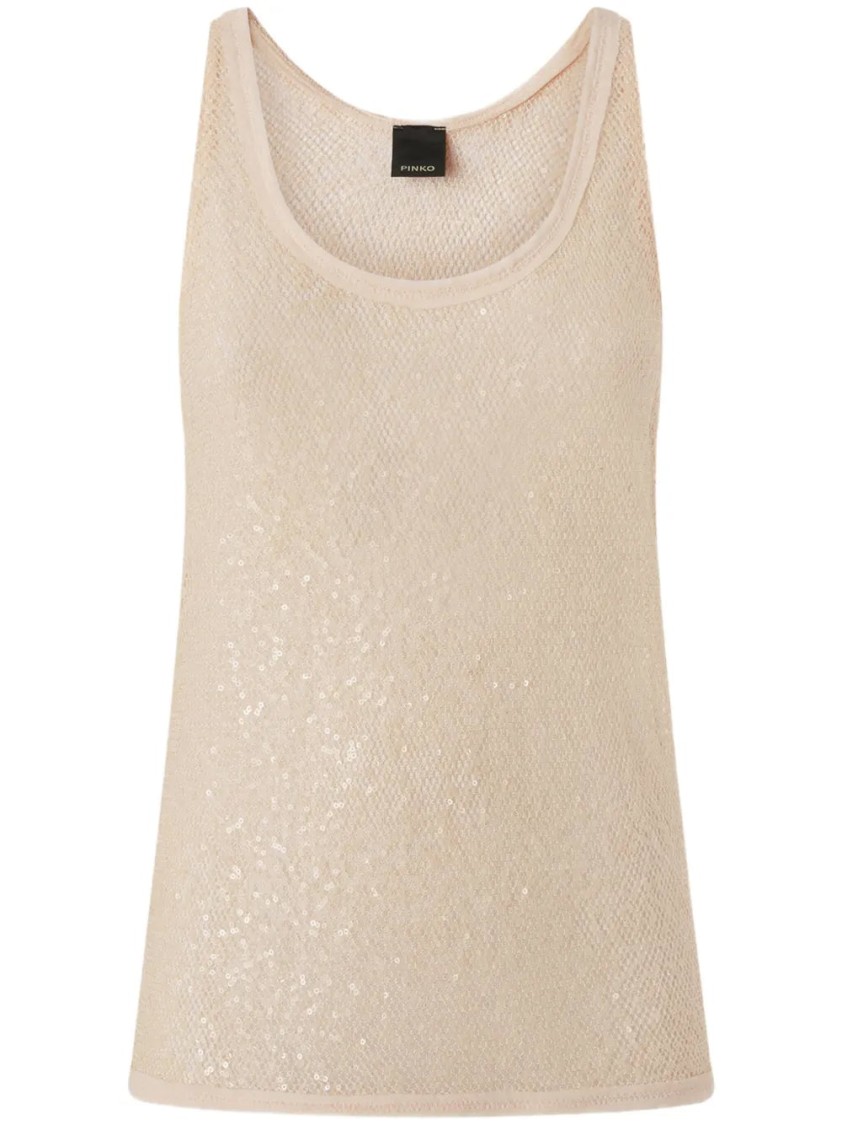 Pinko Sequinned Mesh Vest Top In Neutral