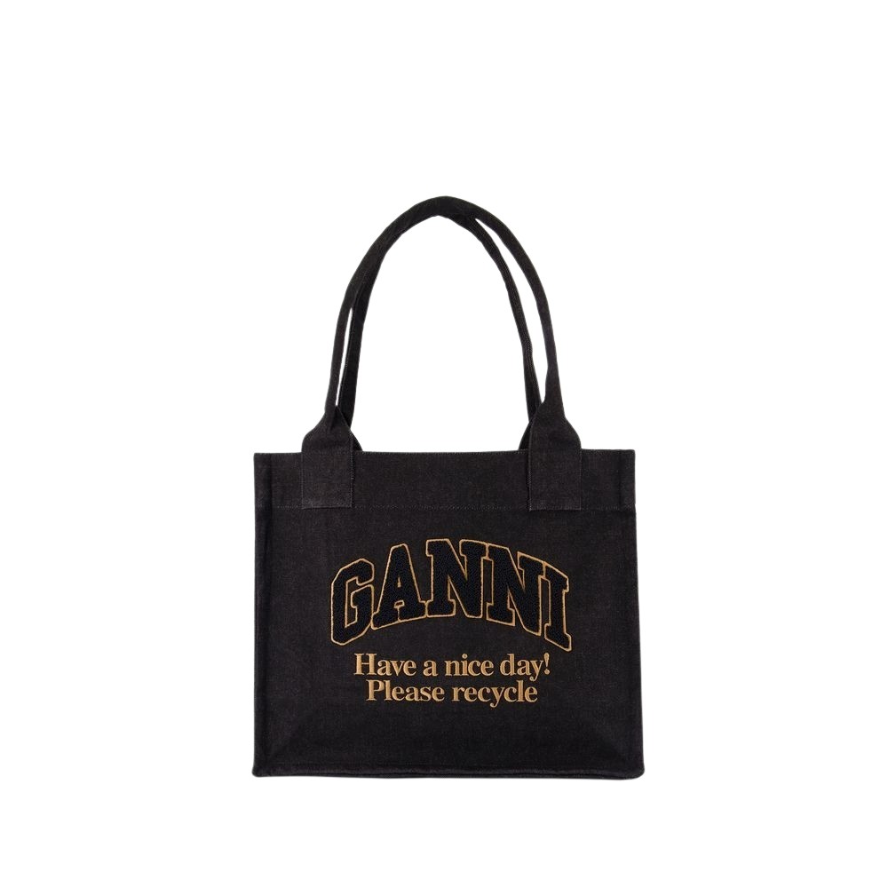 Ganni Large Easy Shopper Bag - Cotton - Black In Black