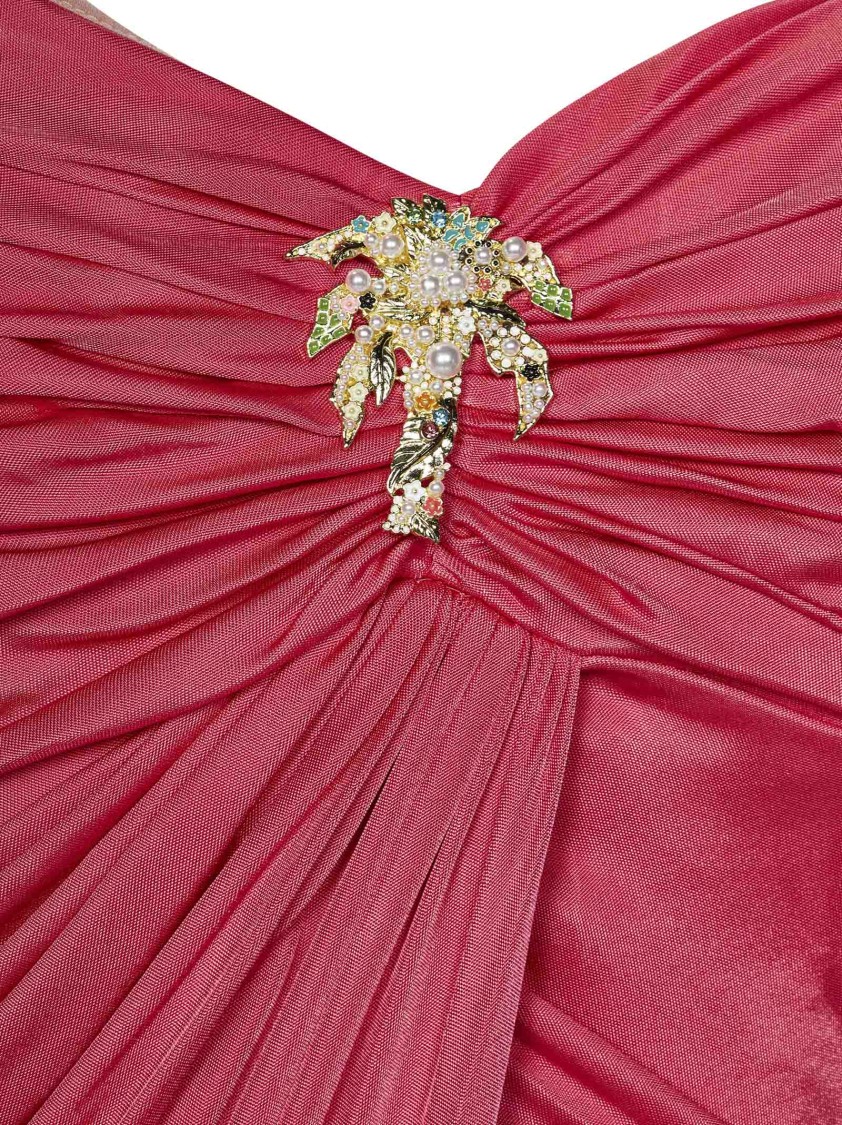 Zuhair Murad Long Sugar Coral Draped Bustier Dress In Red