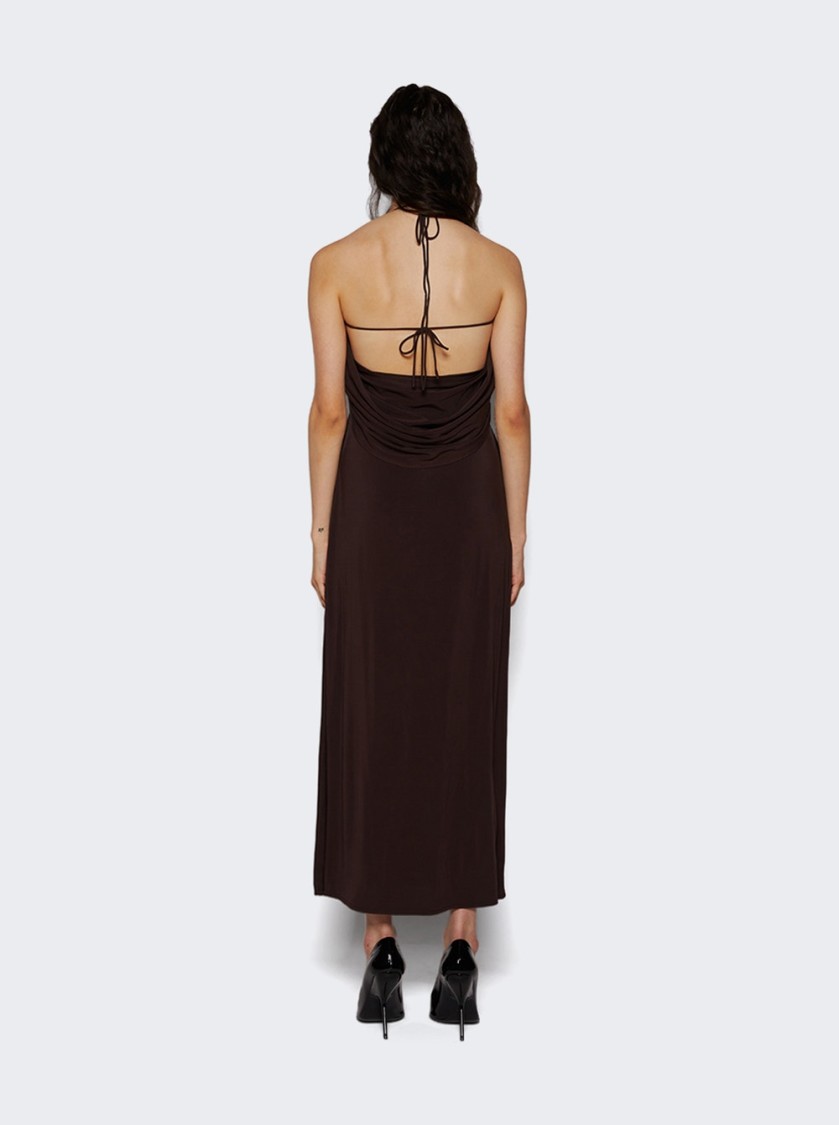 Magda Butrym Draped Cowl Neck Midi Dress In Brown