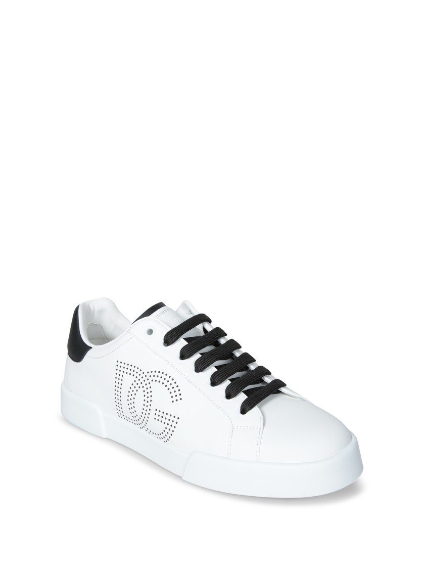 Dolce & Gabbana White And Black Leather Sneakers In White