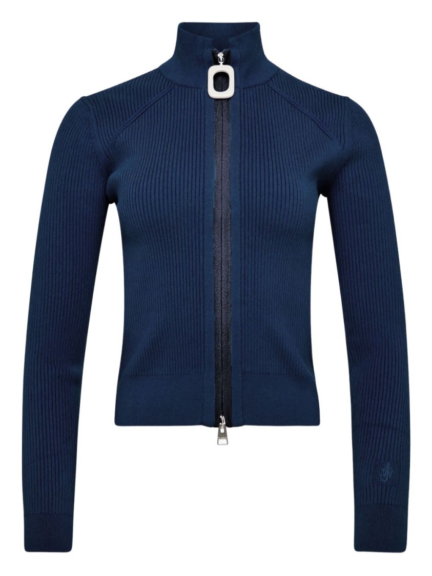 Jw Anderson J. W. Anderson Ribbed Steel Blue Sweater With High Neck In Blue