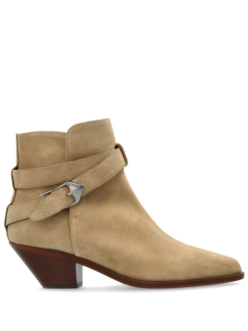 Isabel Marant Pointed Toe Ankle Boots With Buckle Detail In Neutral