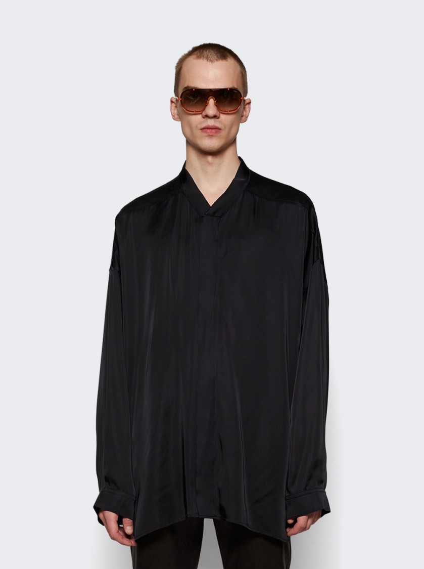Rick Owens Oversized Snap Collar Faun Shirt Black In Black