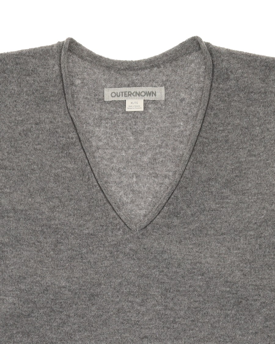 Outerknown Relaxed V-neck Sweater With Drop Shoulders In Gray