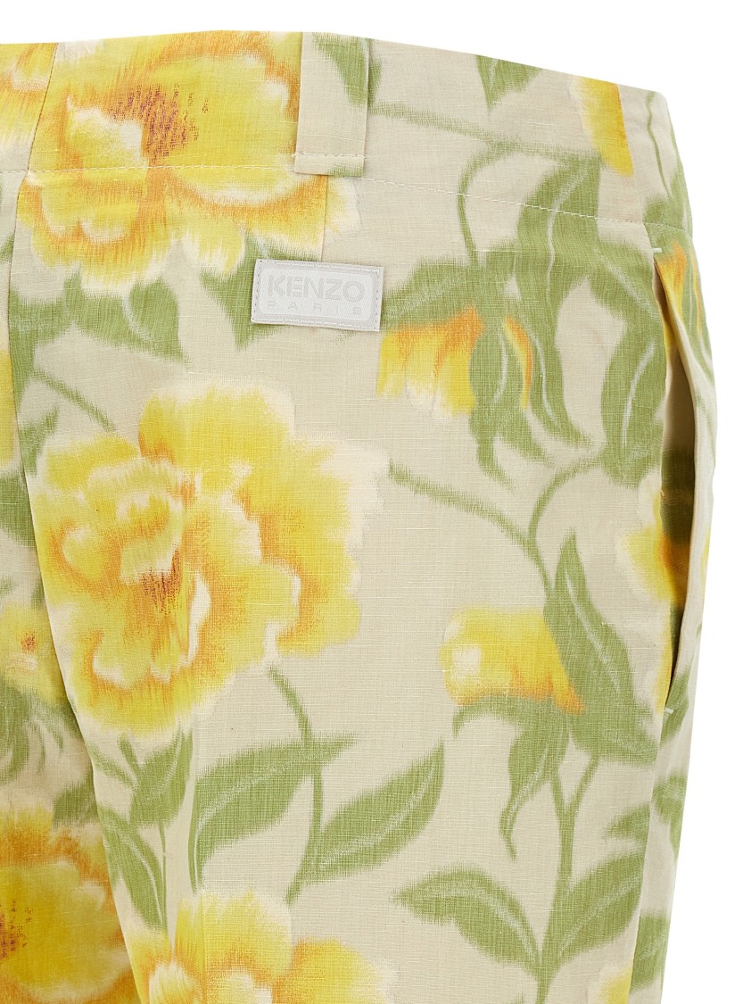 Kenzo Floral Pattern Cropped Length Pants In Yellow