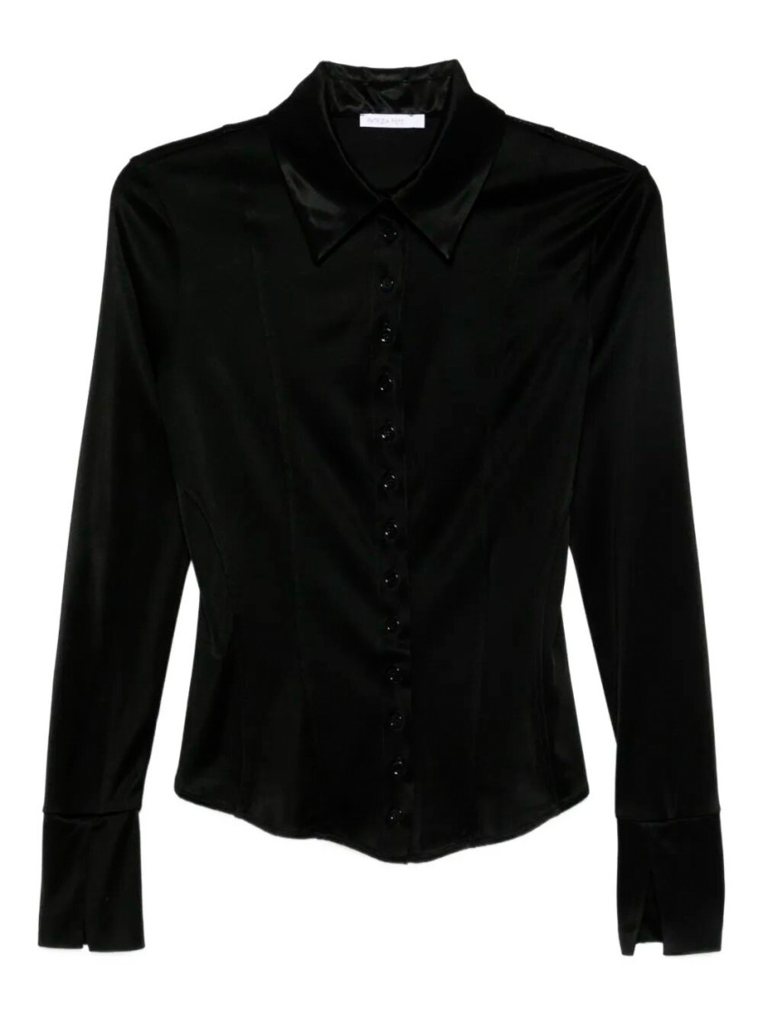 Patrizia Pepe Fitted Acetate Shirt With Classic Collar In Black
