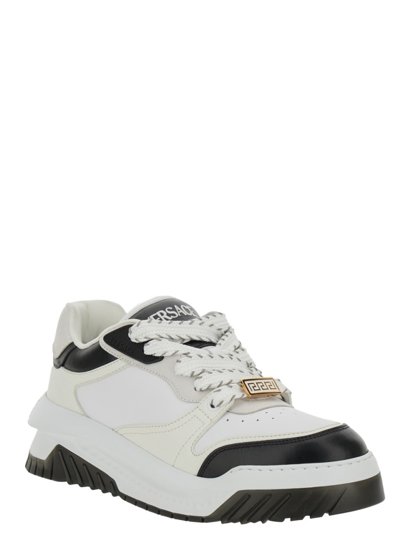 VERSACE VERSACE BLACK/WHITE LEATHER LEATHER SNEAKERS 