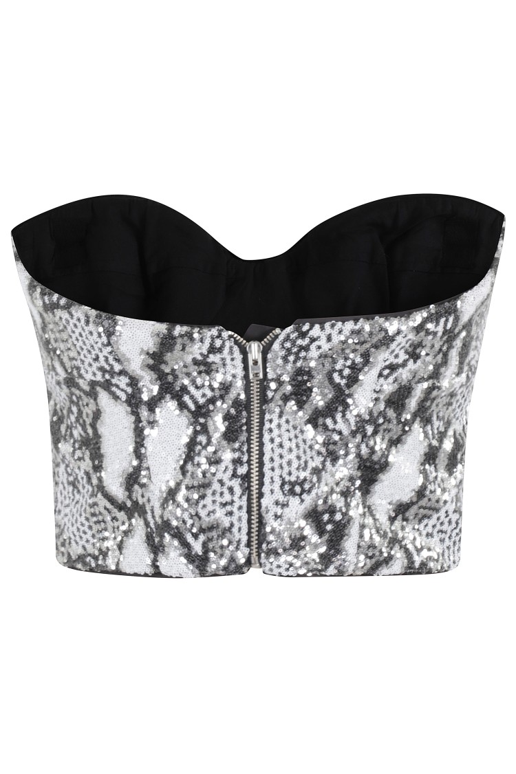 Iro Striking Sequin Bustier Top With Removable Straps In Silver