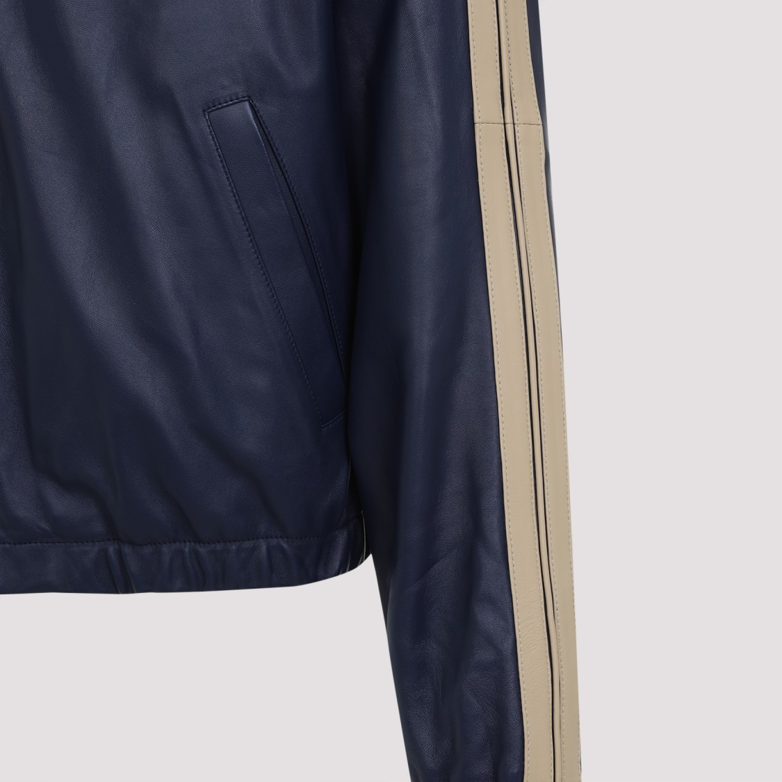 Shop Marni Premium Blue Leather Jacket In Black