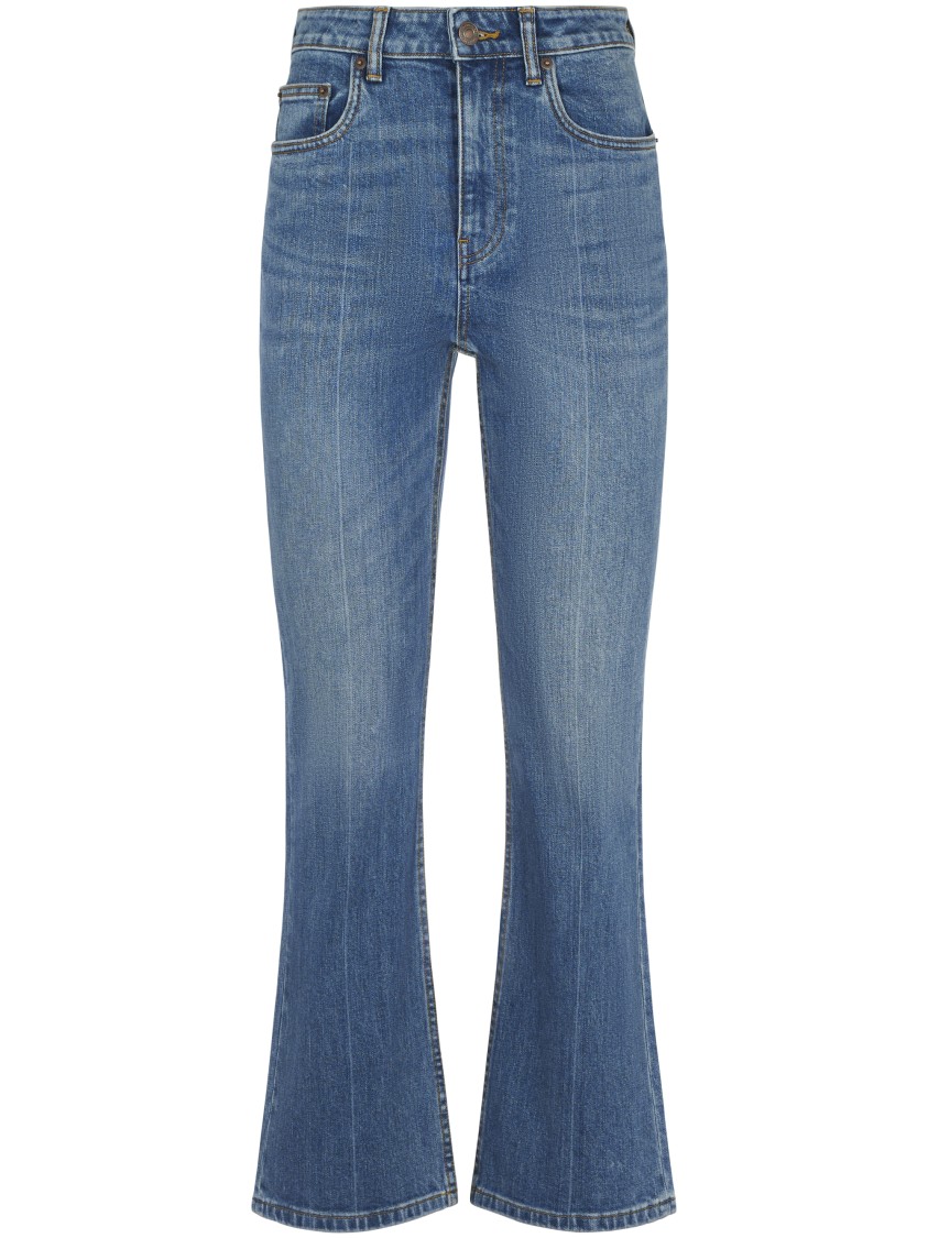 Tory Burch Cropped Flare Jeans With Classic Blue Wash And Five-pocket Design In Blue