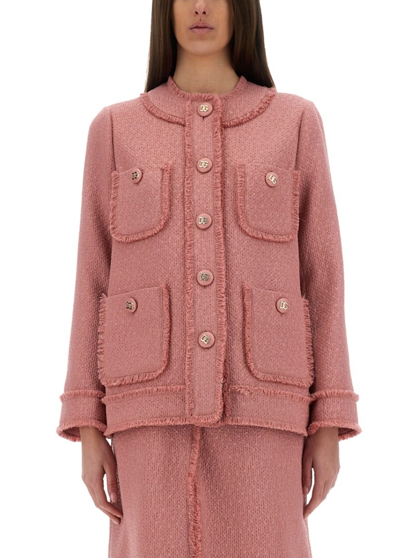 Dolce & Gabbana Rachel Tweed Single-breasted Collarless Jacket In Pink