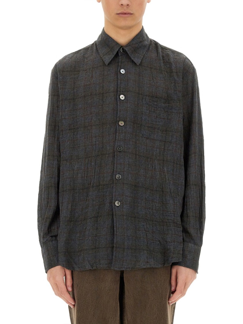 Our Legacy Check Pattern Button-down Shirt With Chest Pocket In Grey