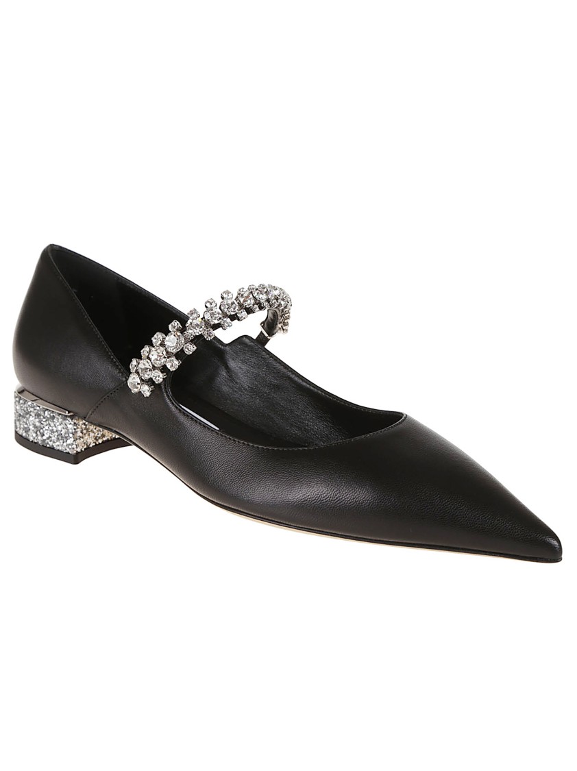 Jimmy Choo Nappa Leather Bing Ballerinas With Embellished Strap In Black