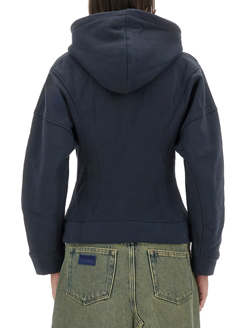 Ganni Slim-fit Hoodie With Structured Silhouette In Blue