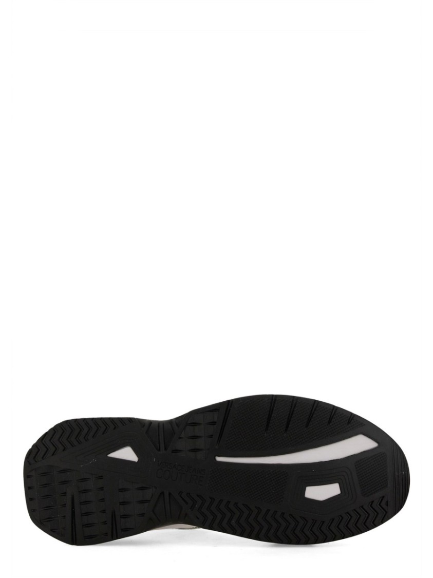 Shop Versace Jeans Couture Leather Sneakers With Textured Finish And Metallic Accents In White