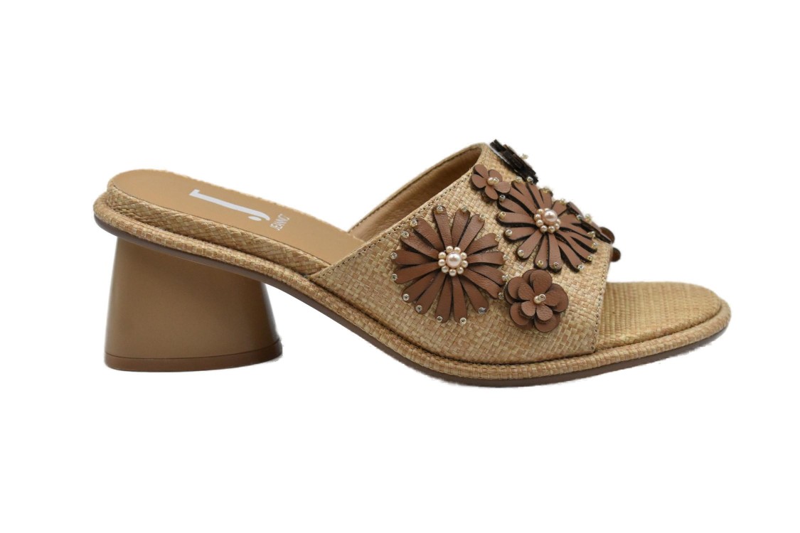 Jeannot Low-heeled Beige Sandals With Floral Embellishments In Brown