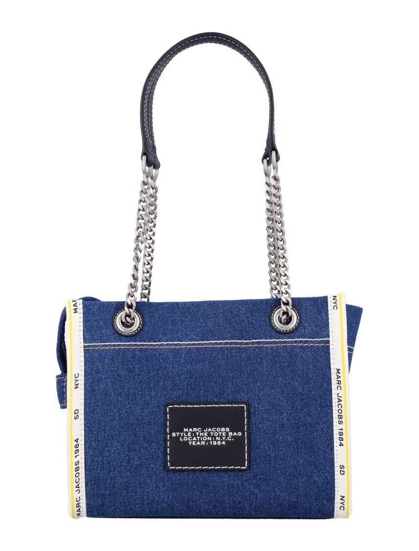 Shop Marc Jacobs Denim Chain Small Tote Bag In Blue