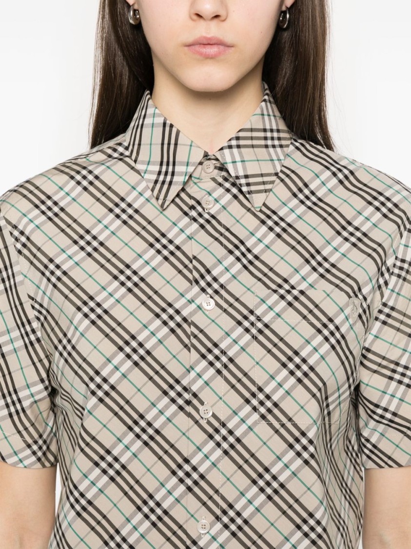 Burberry Check Short-sleeve Crop Button-down Shirt In Neutrals