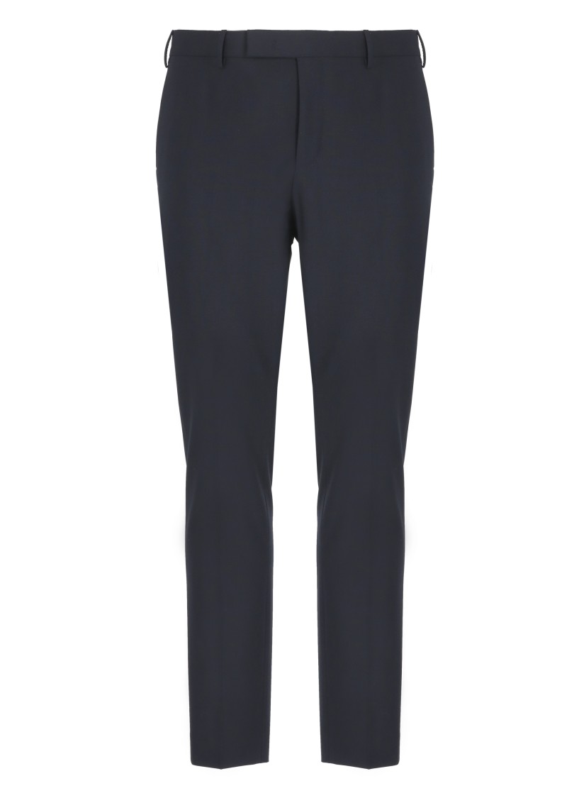 Pt Torino Navy Blue Virgin Wool Trousers In Blue