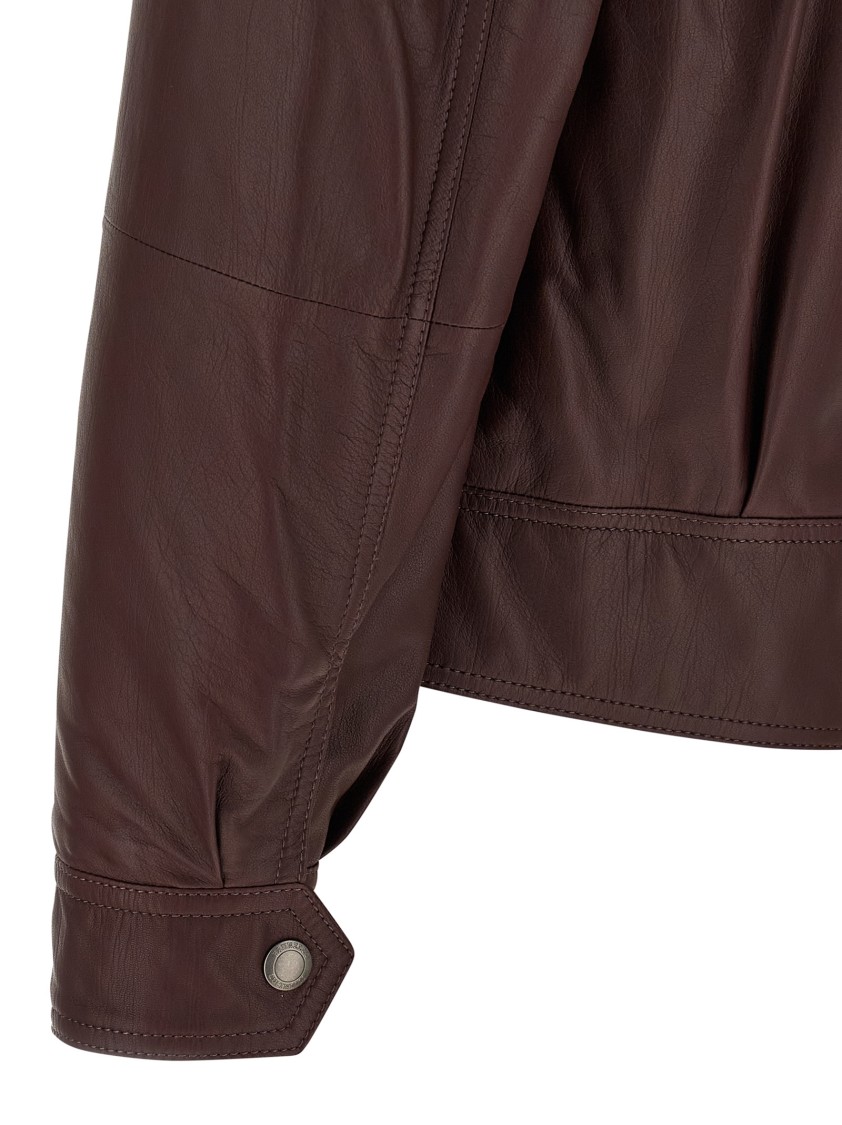 Brunello Cucinelli Biker Nappa Texture Puffer Jackets Bordeaux In Burgundy