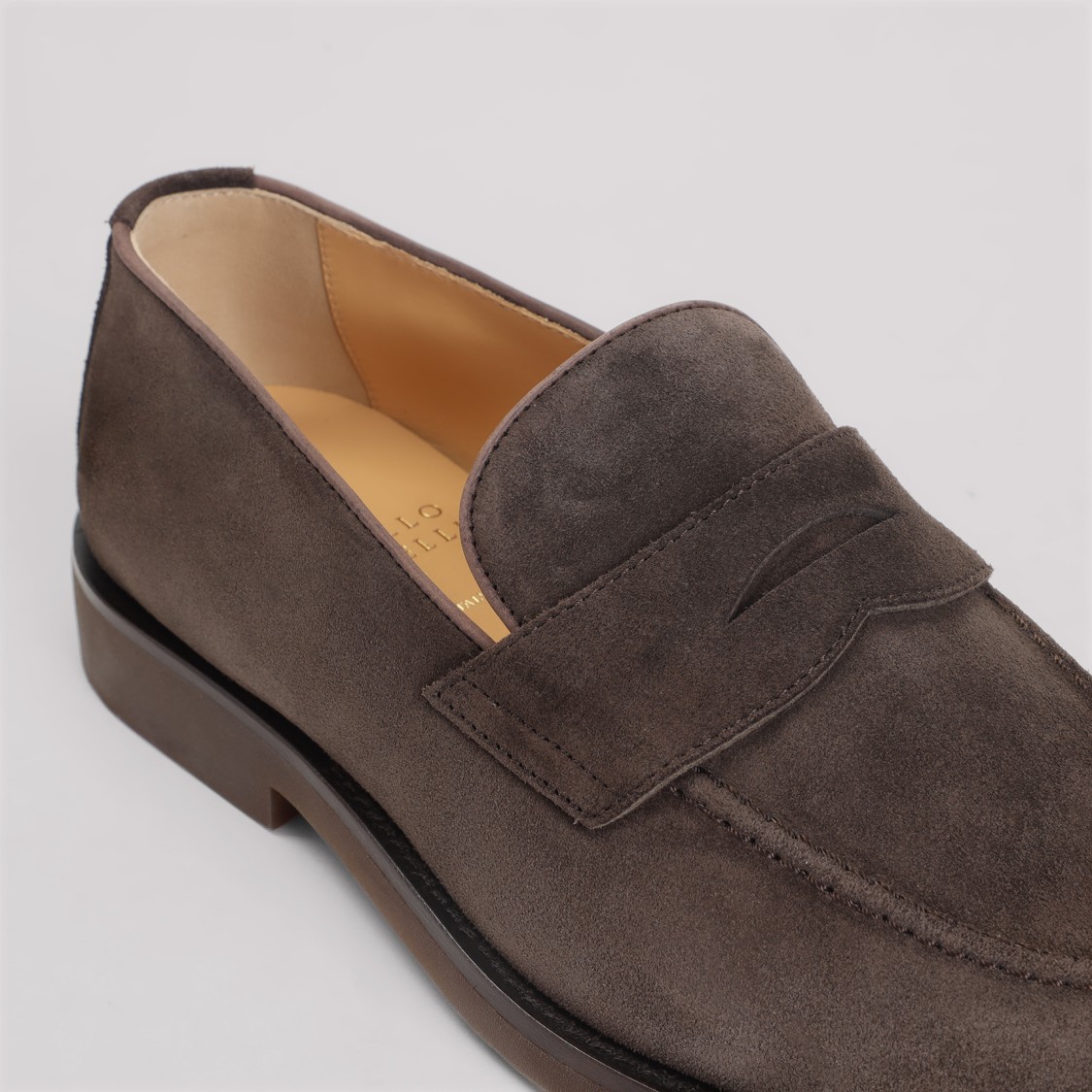 Brunello Cucinelli Suede Leather Loafers Almond Toe Penny Strap In Brown