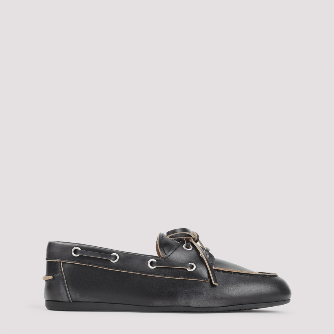 Miu Miu Unlined Boat Loafers In Decolored Leather In Black