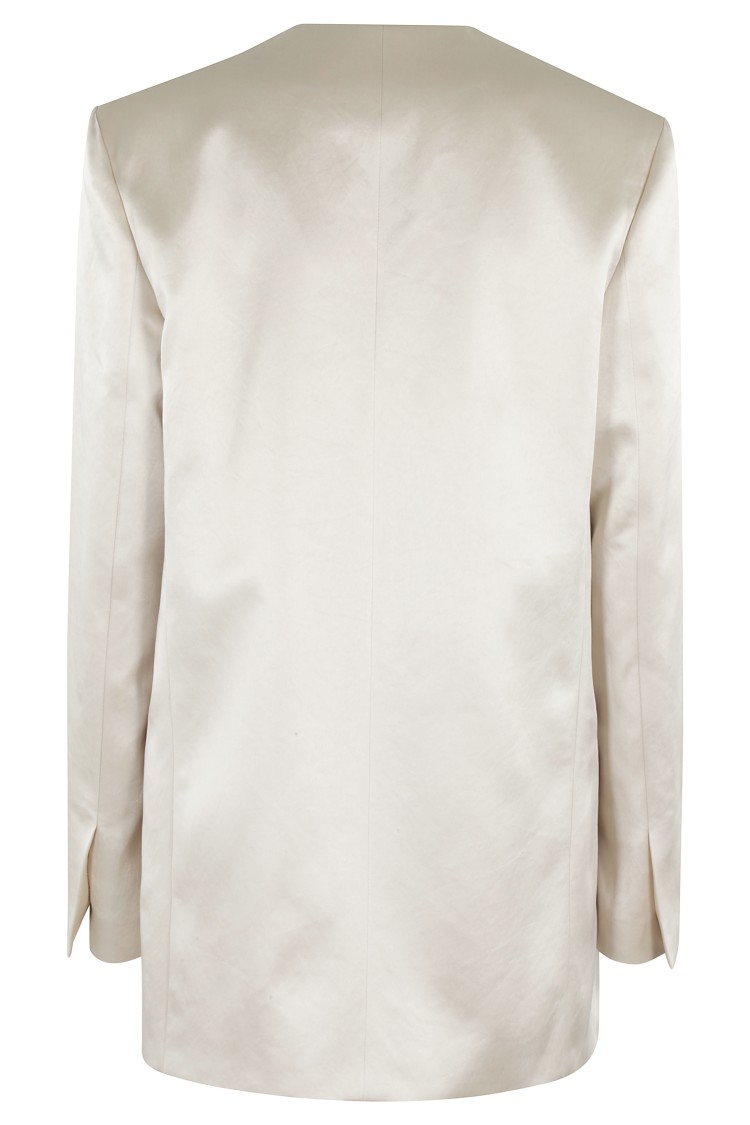 Shop Philosophy Di Lorenzo Serafini Double-breasted Ivory Duchess Blazer In White