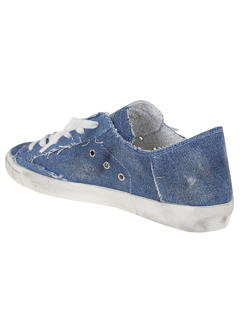 Philippe Model Denim-texture Low-top Sneakers With Distressed Finish