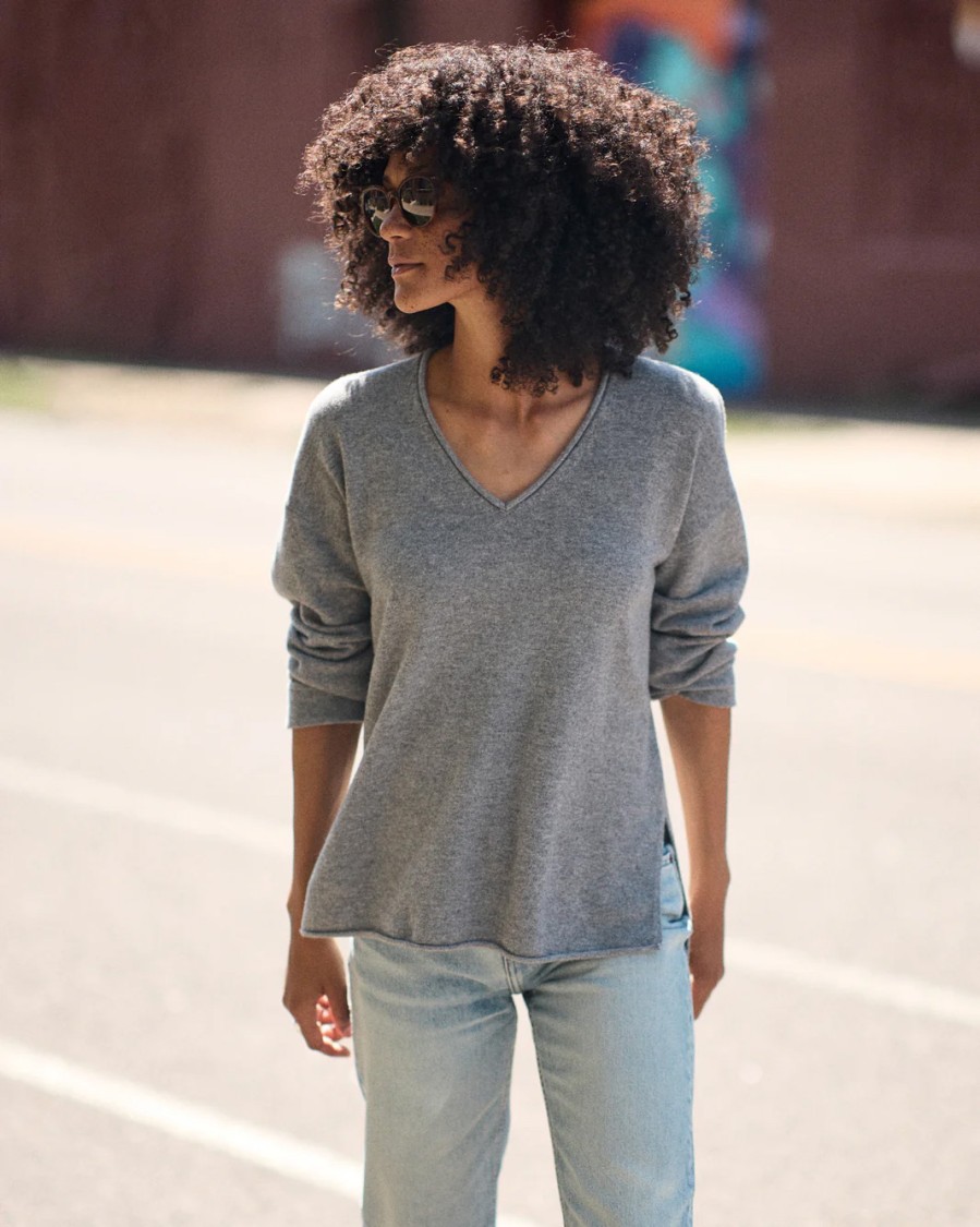 Outerknown Relaxed V-neck Sweater With Drop Shoulders In Gray