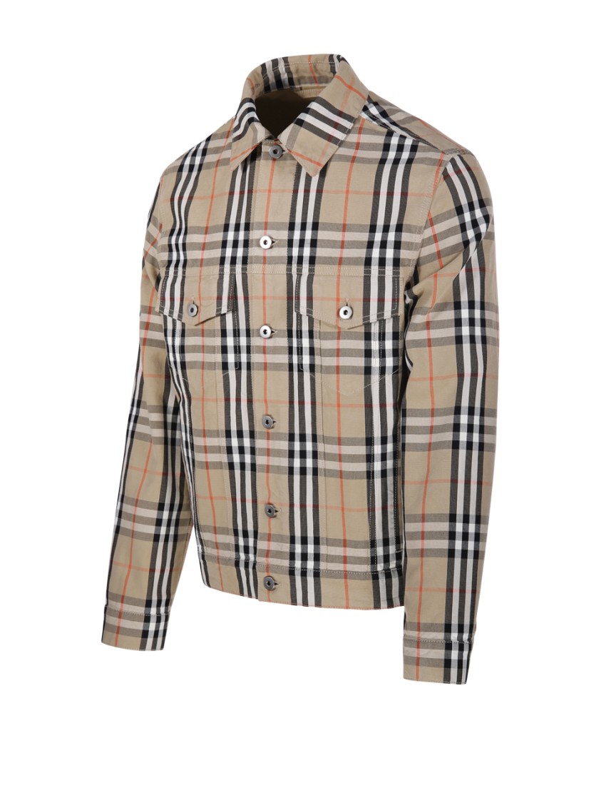 Burberry Tailored Cotton Jacket With Classic Plaid Pattern In Neutrals